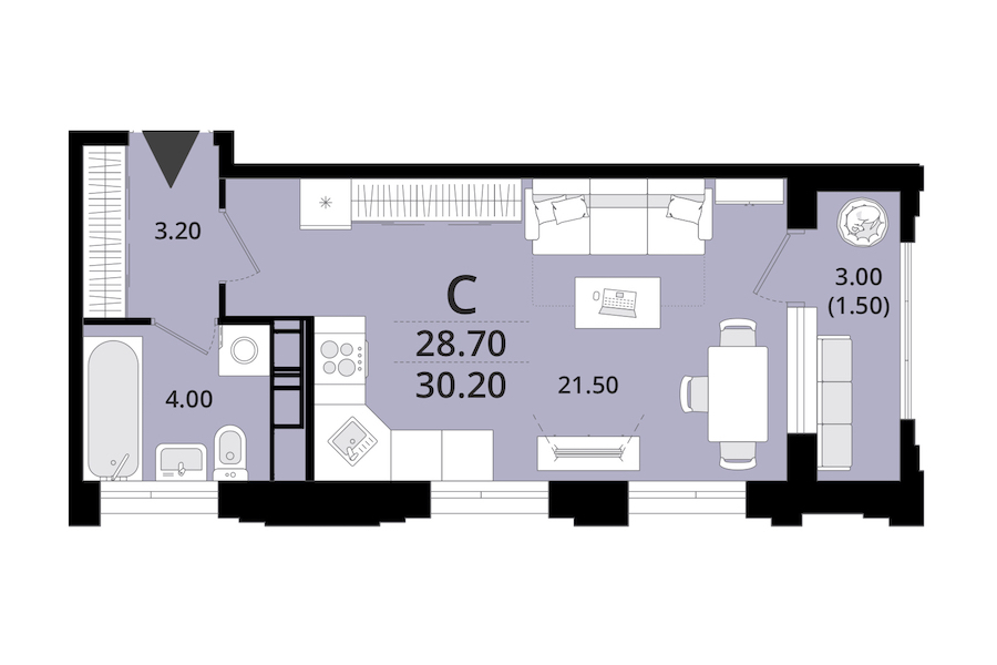 Квартира студия 29.6 м², 5/13 эт., ЖК «Тайм Сквер»